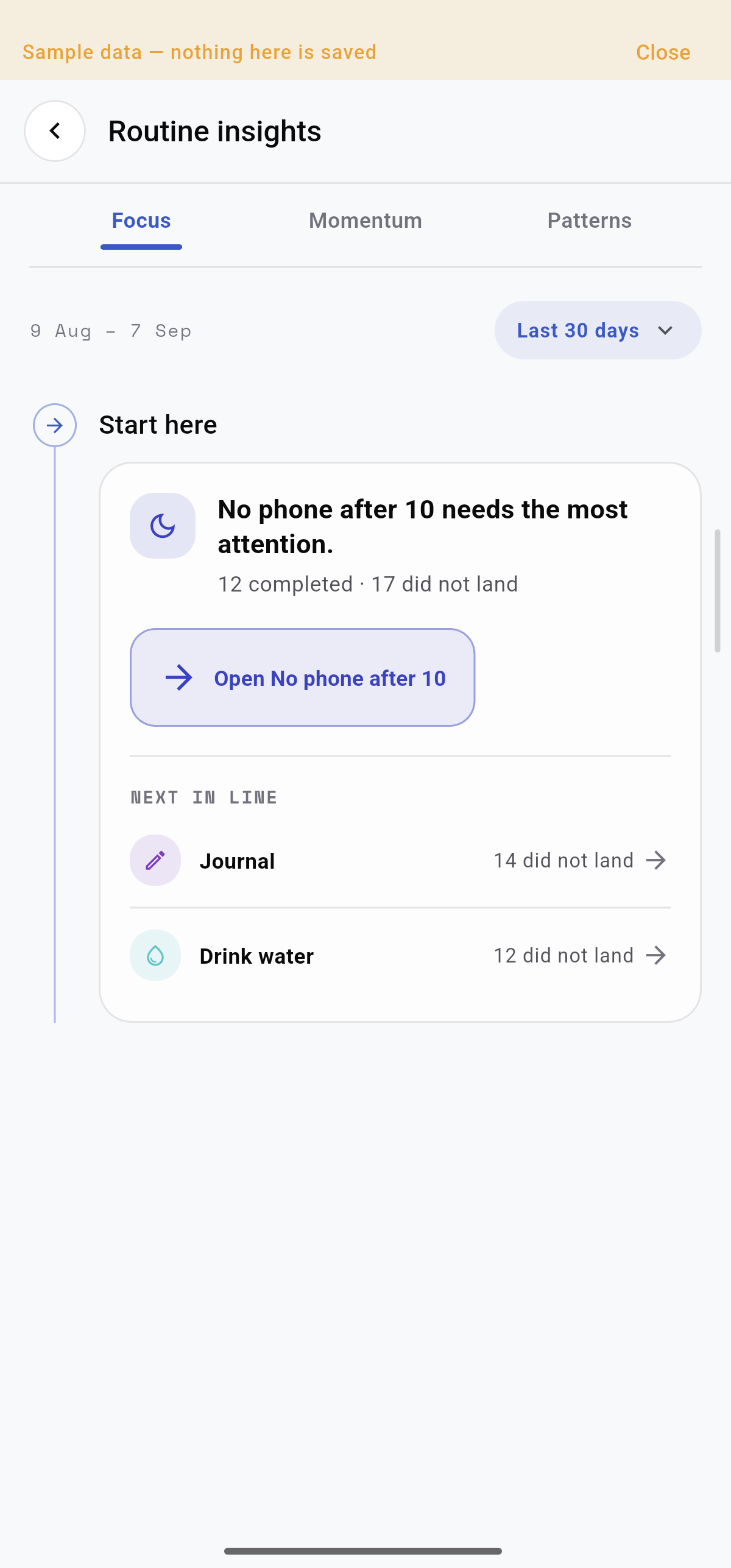 Routine Focus insights in the current app