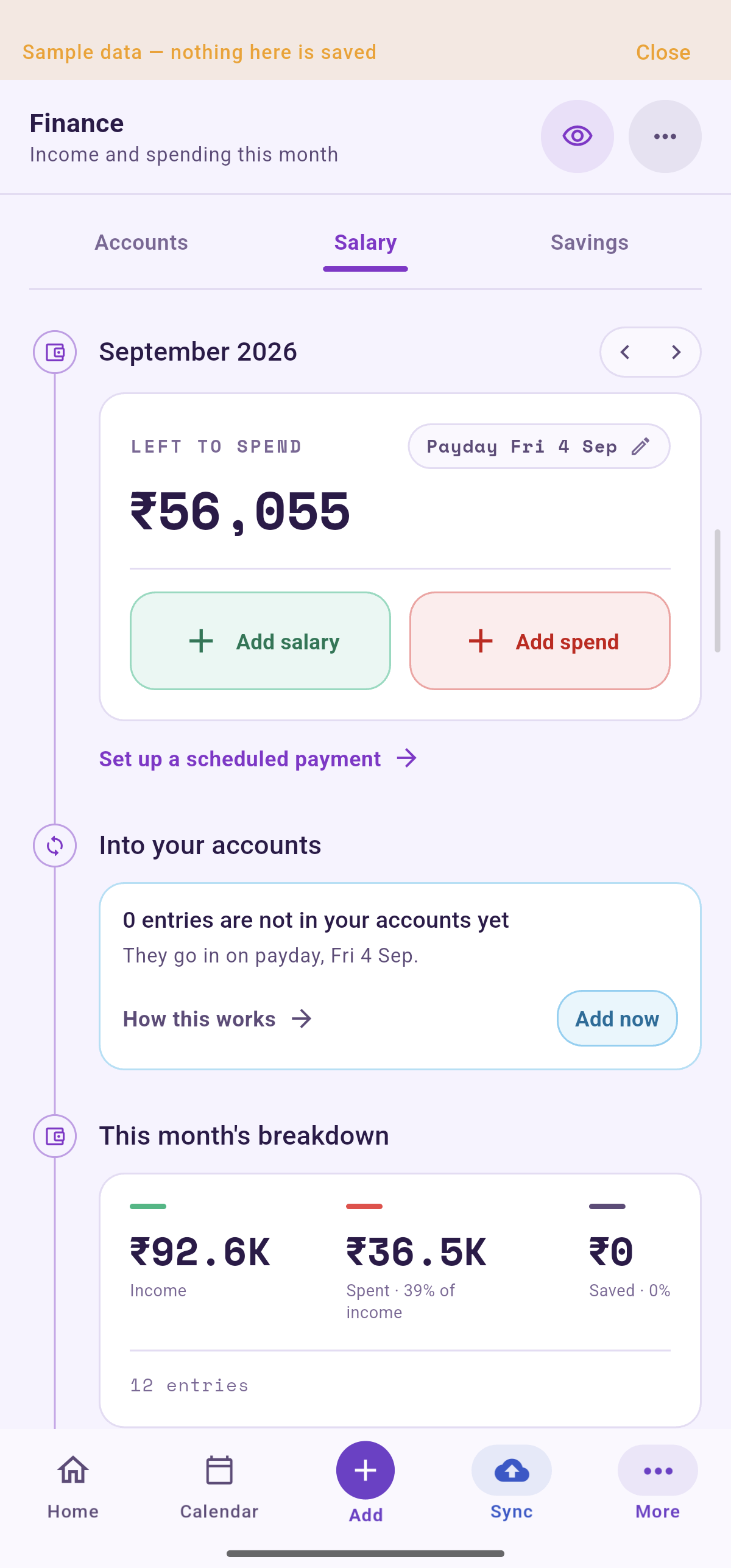 Monthly plan for Know what’s left to spend.