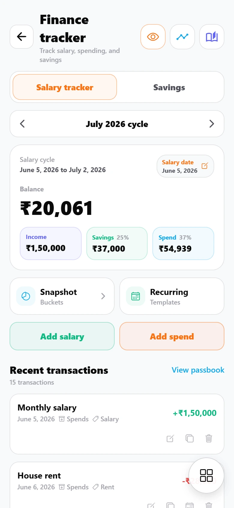 Trakven finance tracker with salary cycle, savings and analytics